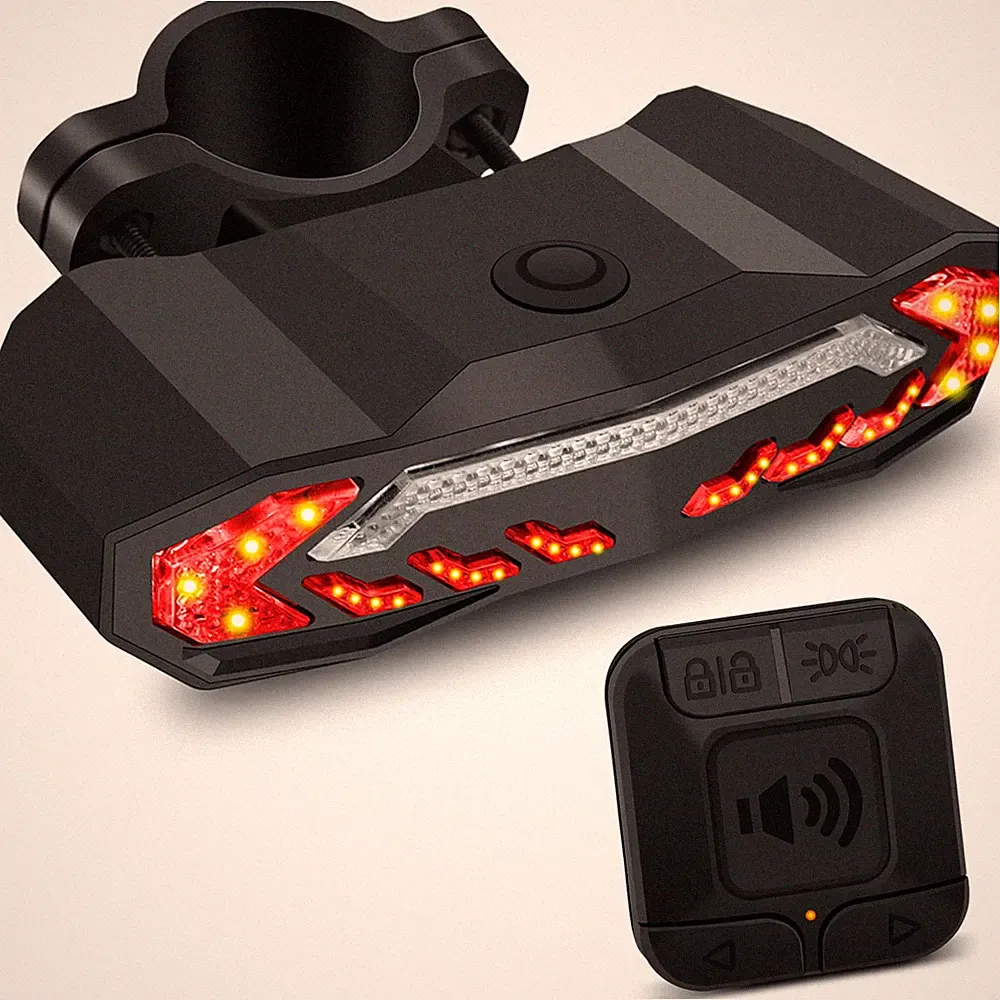 Bike Anti-Theft Alarm Horn 110dB LED Tail Light USB Rechargeable Turn Signals US