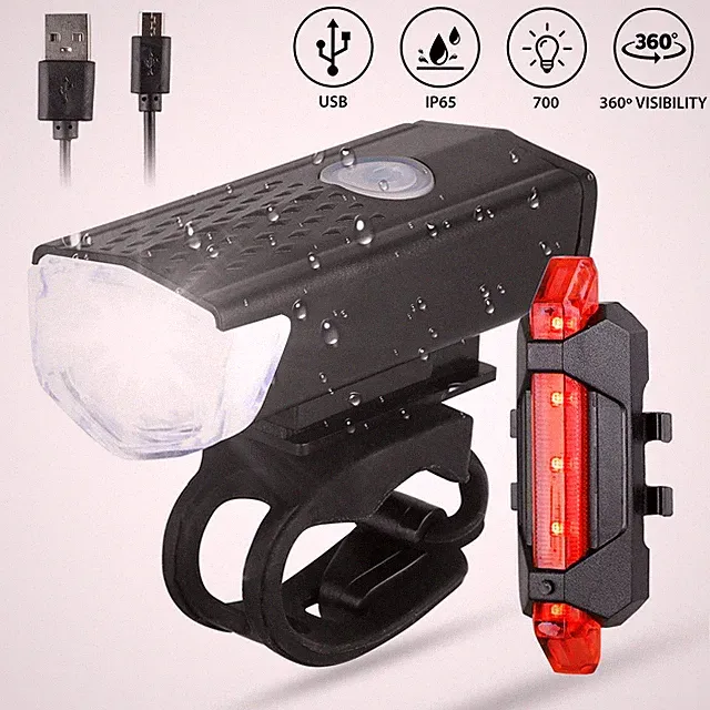 Bright Rechargeable Mountain Bike Lights Bicycle Torch Front & Rear Lamp Set