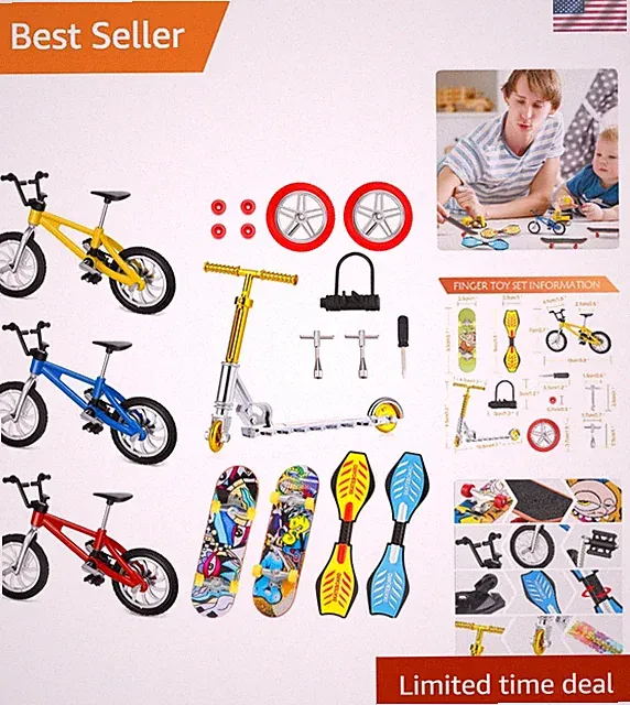 Educational 18-Pc Finger Toys Set - Includes Skateboards, Bikes, Scooters