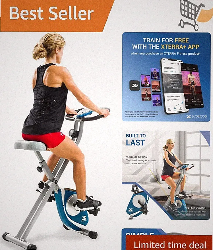 Fitness Folding Exercise Bike Alloy Steel 225 LB Capacity Mag Resistance