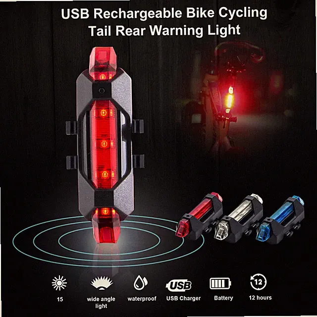 USB RECHARGEABLE FRAME FLASH LED Bike Bicycle Mountain Light head rear tail bar