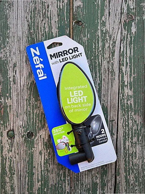 ZEFAL Bike Mirror with LED Light Universal Handlebar Mount Battery Included