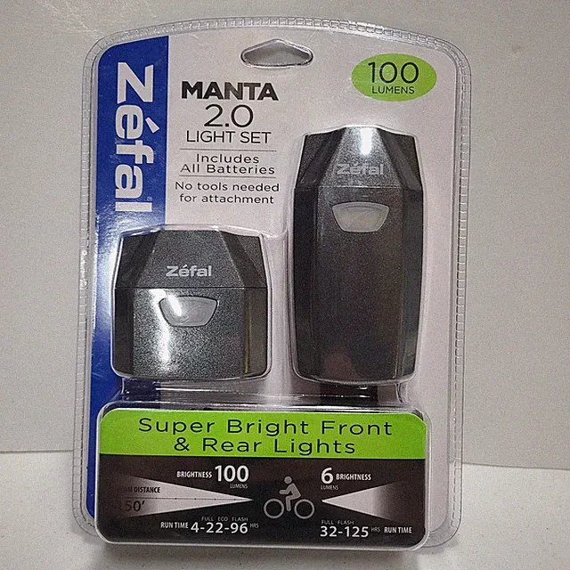 Zefal Manta 2.0 LED Front Rear Bike Lights Set Bright 100 Lumens with Batteries